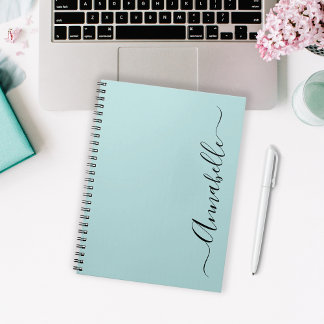 Aqua Mint Green Personalised Name Notebook