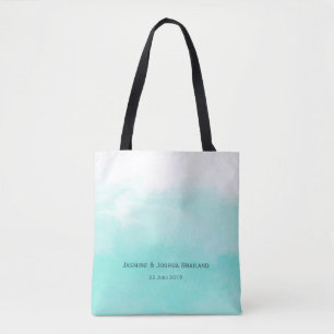Aqua mint green watercolor brush strokes tote bag