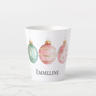 Aqua Mint Pink Gold Christmas Ornaments Name Latte Mug