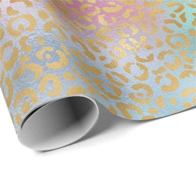 Aqua Mint Pink Gold Glam Leopard Print         Wrapping Paper (Roll Corner)