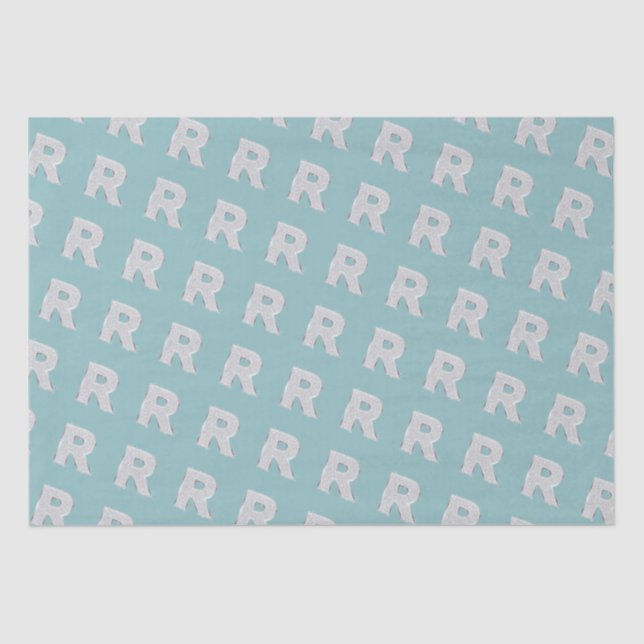 Aqua Mint Silver Letter R Tissue Paper (Front)