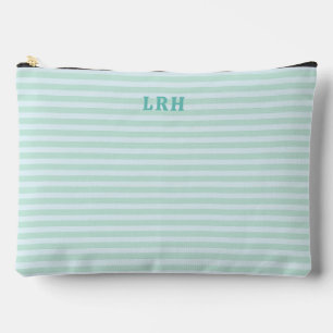 Aqua Mint Stripe Vintage Tiny Initials Monogram Accessory Pouch
