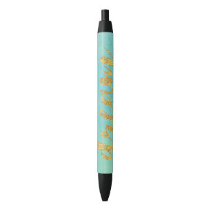 Aqua Mint Watercolor Gold Dream Black Ink Pen