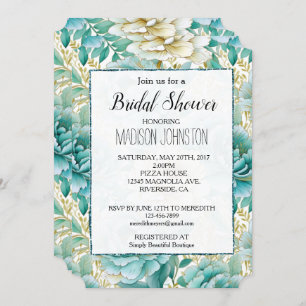Aqua Mint White Floral Bridal Shower Invitation
