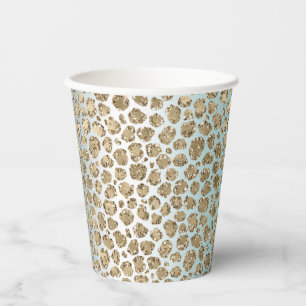 Aqua Mint White Gold Glitter Leopard Paper Cups
