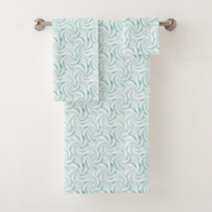 Aqua Mint White Swirls Christmas Bath Towel Set