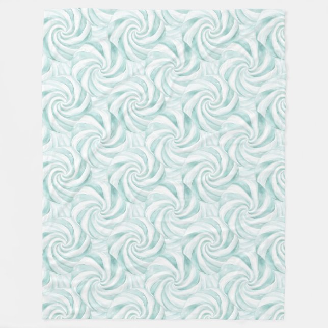 Aqua Mint White Swirls Christmas Fleece Blanket (Front)