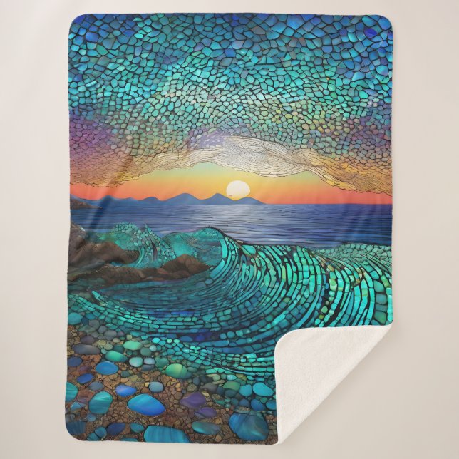 Aqua Mirage Seascape Sherpa Blanket (Front)