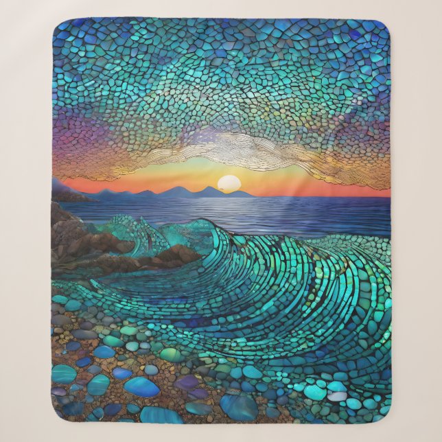 Aqua Mirage Seascape Sherpa Blanket (Front)