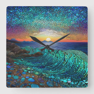 Aqua Mirage Square Wall Clock