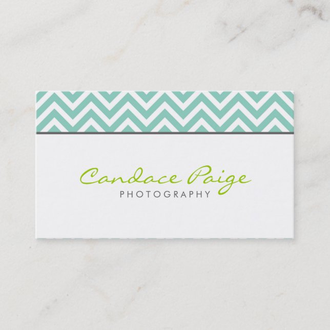 Aqua Modern Chevron Stripes Business Card (Front)