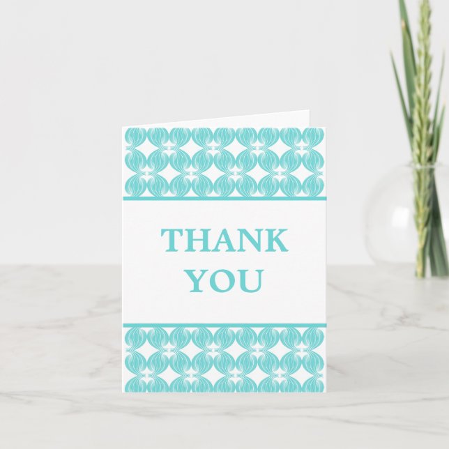 Aqua Modern Deco Thank You Card (Front)