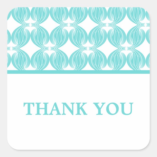 Aqua Modern Deco Thank You Stickers (Front)