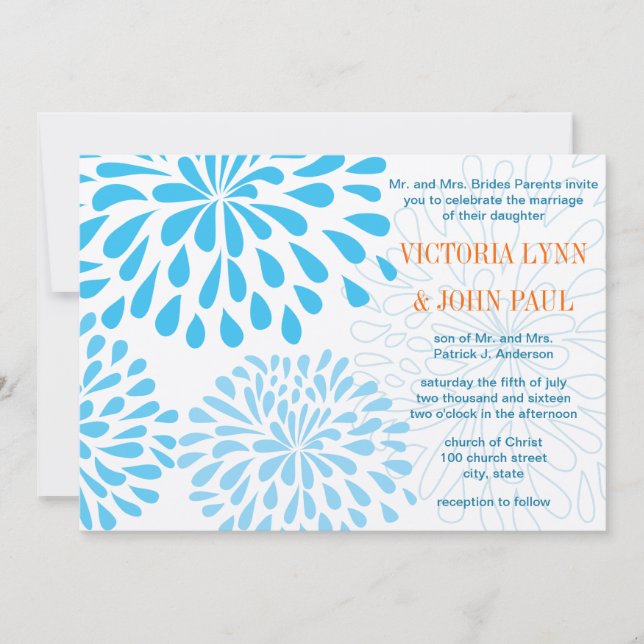Aqua Modern Floral Chrysanthemum Wedding Invitation (Front)