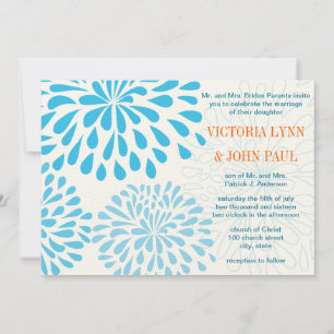Aqua Modern Floral Chrysanthemum Wedding Invitation