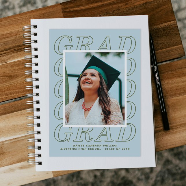 Aqua Modern Grad Typography Graduation Photo Card (Creator Uploaded)