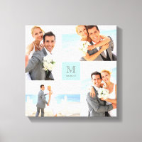 Aqua Modern Grid Monogram Wedding 4 Photo Collage