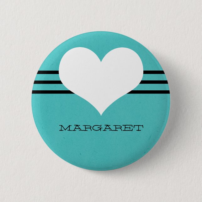 Aqua Modern Heart Button (Front)