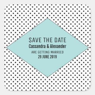 Aqua Modern Polka Dots Save the Date Square Sticker