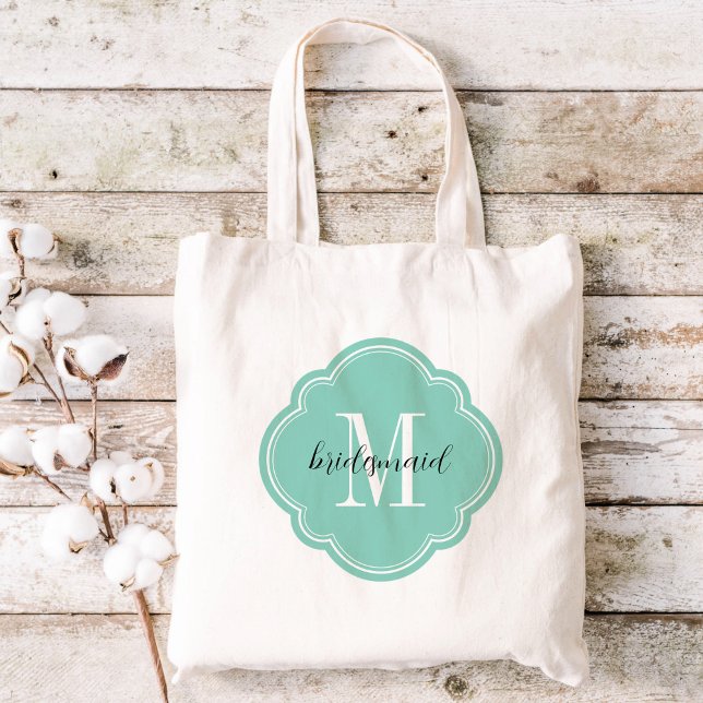 Aqua Monogram Bridesmaid Tote Bag (Creator Uploaded)