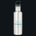Aqua Monogram Initial and Name Personalised  710 Ml Water Bottle<br><div class="desc">Aqua Monogram Initial and Name Personalised</div>
