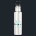 Aqua Monogram Initial and Name Personalised  710 Ml Water Bottle<br><div class="desc">Aqua Monogram Initial and Name Personalised</div>