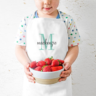 Aqua Monogram Initial and Name Personalised Kids Apron