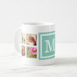 Aqua Monogram Instagram Photo Collage Mug<br><div class="desc">Add 8 or more of your favourite Instagram photos and personalise with your monogram initial or other custom text. You can select from several mug size, style and colour options. Click Customise It to move photos and customise text fonts and colours to create your own unique one of a kind...</div>