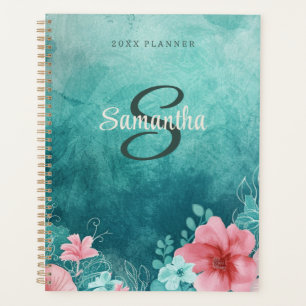 Aqua Monogram Monogrammed Name 2025 Weekly Planner