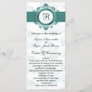 aqua monogram Wedding program Programme