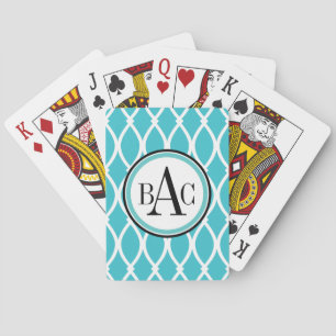 Aqua Monogrammed Barcelona Print Playing Cards