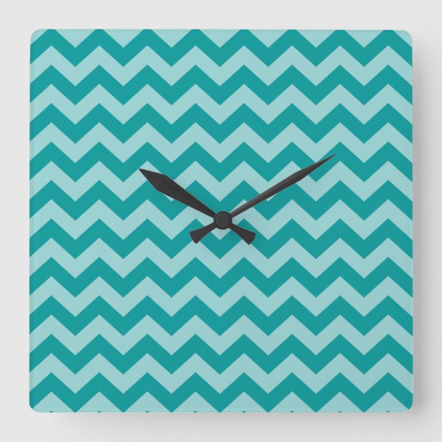 Aqua Moroccan Moods Chevrons Square Wall Clock (Front)