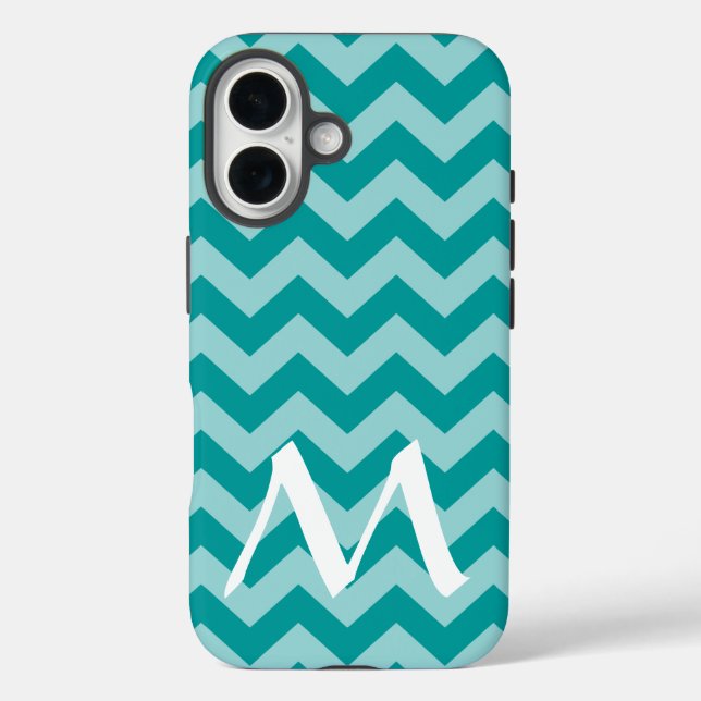 Aqua Moroccan Moods Chevrons with Monogram Case-Mate iPhone Case (Back)