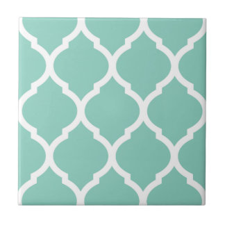 Aqua Moroccan Quatrefoil Patterned Ceramic Tile