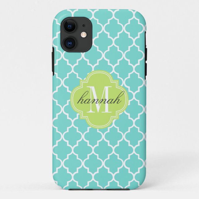 Aqua Moroccan Tiles Lattice Personalised Case-Mate iPhone Case (Back)