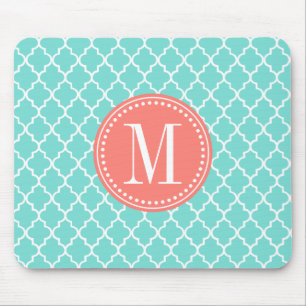 Aqua Moroccan Tiles Lattice Personalised Mouse Pad