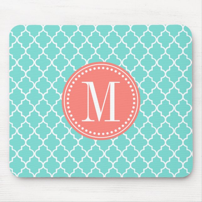 Aqua Moroccan Tiles Lattice Personalised Mouse Pad (Front)