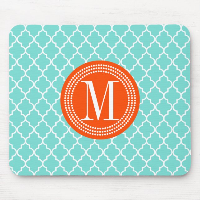 Aqua Moroccan Tiles Lattice Personalised Mouse Pad (Front)
