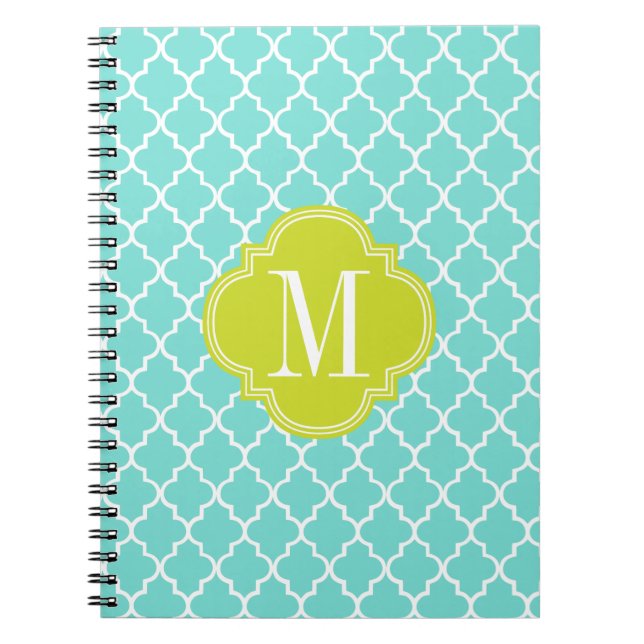 Aqua Moroccan Tiles Lattice Personalised Spiral Notebook (Front)
