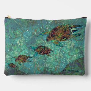Aqua Mosaic Lg Zippered_Bag Turtles Indigenosity Accessory Pouch