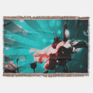 Aqua N Pink Sunflower Rays Throw Blanket