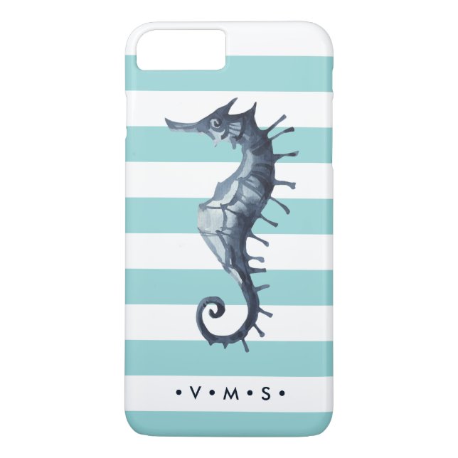 Aqua Nautical Seahorse personalised monogram Case-Mate iPhone Case (Back)