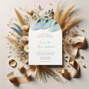 Aqua Navy Blue Peacock Art Deco Die Cut Invitation