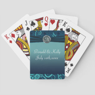 Aqua & Navy Blue Velvet Wedding Swirl Playing Cards