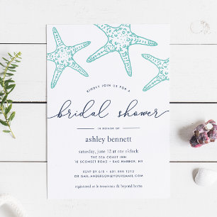 Aqua & Navy Starfish Bridal Shower Invitation