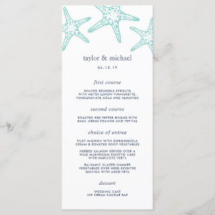 Aqua & Navy Starfish Wedding Menu Card