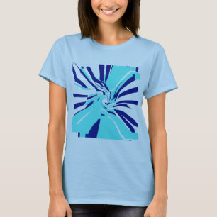 Aqua Navy  Swirling Abstract Floral Retro Pop Art T-Shirt