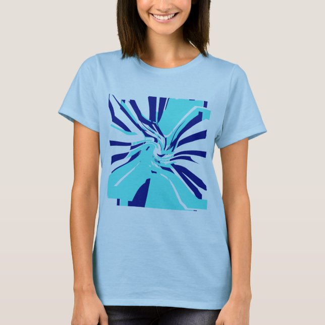 Aqua Navy  Swirling Abstract Floral Retro Pop Art T-Shirt (Front)
