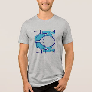 Aqua Navy Swirling MCM Look Art Geometric Abstract Tri-Blend Shirt