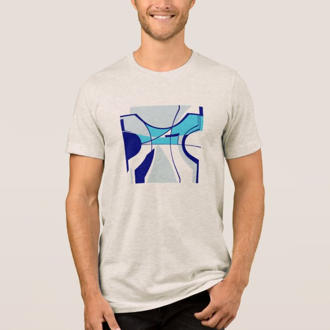 Aqua Navy Teal Swirling MCM Geometric Abstract Tri-Blend Shirt (Front)